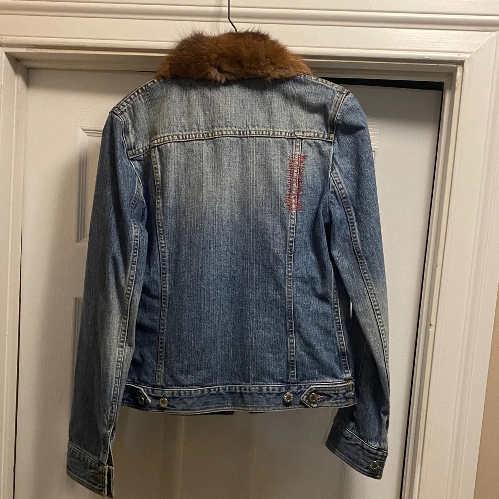 Denim Jacket with Brown Fur Collar - Picture 2 of 4